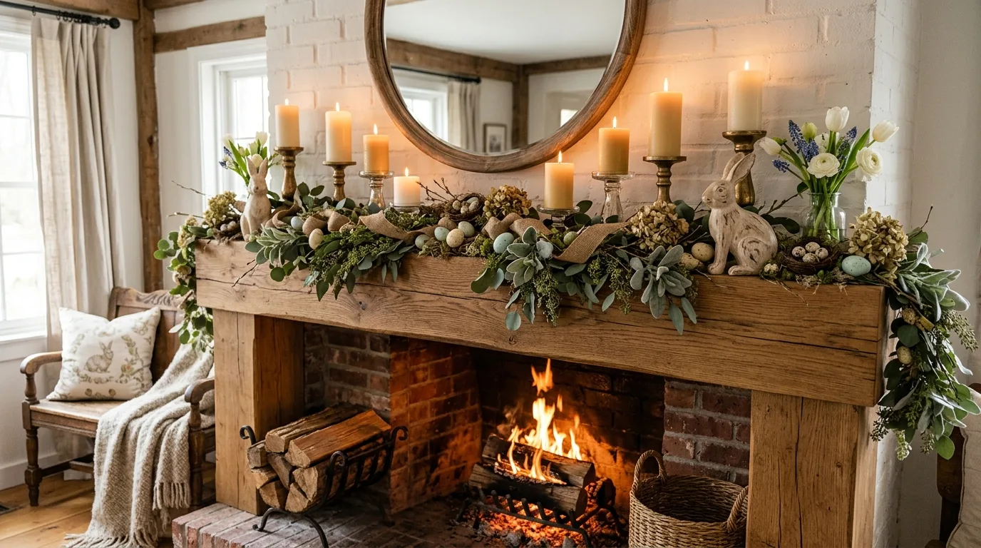 Cozy Fireplace with Easter Decor for 10 farmhouse easter decor ideas you'll love